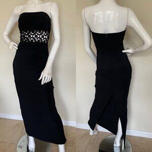 Vintage 90s Jessica McClintock Black Strapless Dress Evening Gown 5 Size Small S